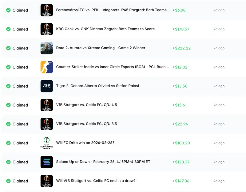 10 consecutive winning trades claimed on Polymarket
